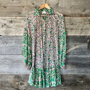 Miss June Paris Floral Boho Mini Dress OS Pink Sheer Ruffle Feminine Resortwear